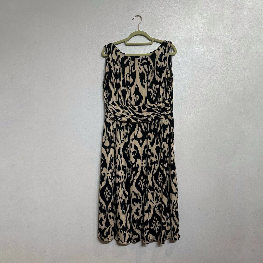 North Style Cream Black Ikat Print Sleeveless Midi Dress Sz 18 - Picture 2 of 11